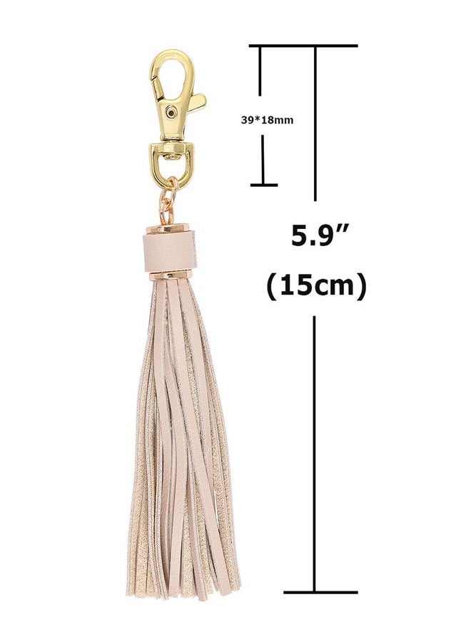 PAMIR TONG 5.9'' Beige Leather Tassel for Purse with Golden Metal Caps 8pcs Lobster Swivel Keychain Tassels for Handbag Phone Car Key Jewelry DIY Crafts Jewelry Making - Image 2