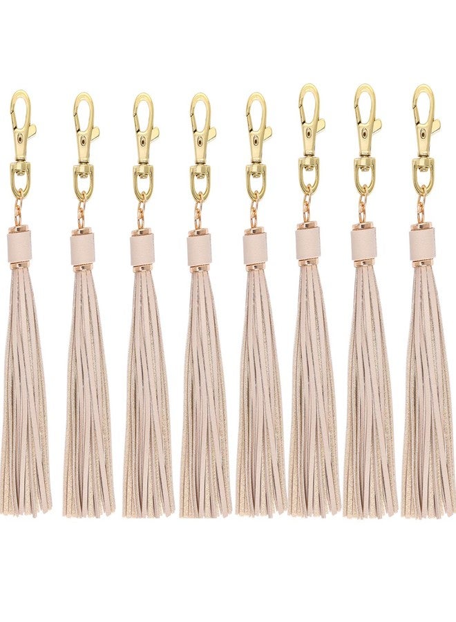 PAMIR TONG 5.9'' Beige Leather Tassel for Purse with Golden Metal Caps 8pcs Lobster Swivel Keychain Tassels for Handbag Phone Car Key Jewelry DIY Crafts Jewelry Making - Image 1