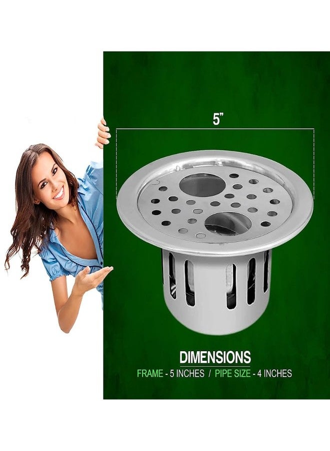 BATHONIX شبكة تصريف مياه دائرية مزدوجة الفتحات من الفولاذ المقاوم للصدأ من باثونيكس مقاس 5 بوصات مع قفل مضاد للصراصير للحمام والمطبخ (عبوة من قطعة واحدة) - Image 4
