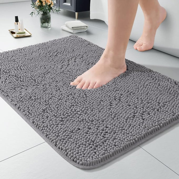 LUXURY BATHROOM RUG SHAGGY BATH MAT 20 X 30 INCH WASHABLE NON SLIP BATH RUGS FOR BATHROOM SHOWER SOFT PLUSH CHENILLE ABSORBENT CARPETS MATS GRAY