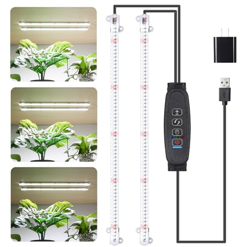 RWNTAO 16‘’ LED Grow Light Strips for Indoor Plants，Full Spectrum 120 LEDs with 4 Install Methods, 6/12/16H Timer, 10 Dimmable Levels, 3 Switch Modes for Seedling Succulent Sunlike Strip (2 Head 1 Pack) - Image 1