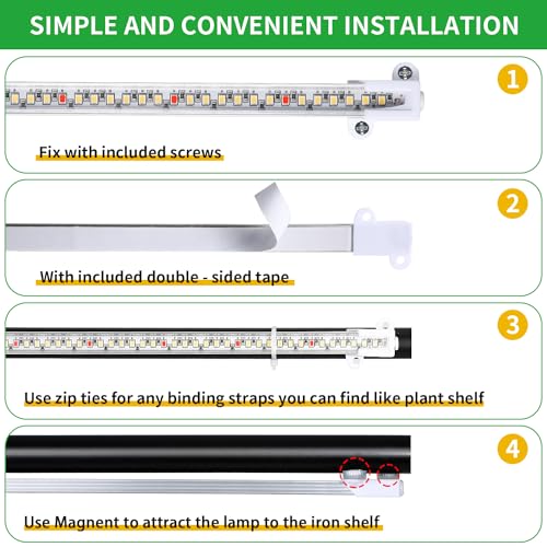 RWNTAO 16‘’ LED Grow Light Strips for Indoor Plants，Full Spectrum 120 LEDs with 4 Install Methods, 6/12/16H Timer, 10 Dimmable Levels, 3 Switch Modes for Seedling Succulent Sunlike Strip (2 Head 1 Pack) - Image 4