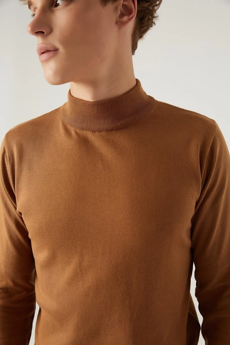 D'S DAMAT Regular Fit Camel Cotton Blend Half Turtleneck Knit Sweater 5HF06ORT16275