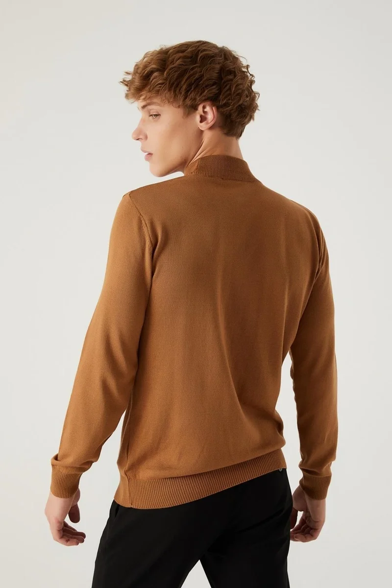D'S DAMAT Regular Fit Camel Cotton Blend Half Turtleneck Knit Sweater 5HF06ORT16275