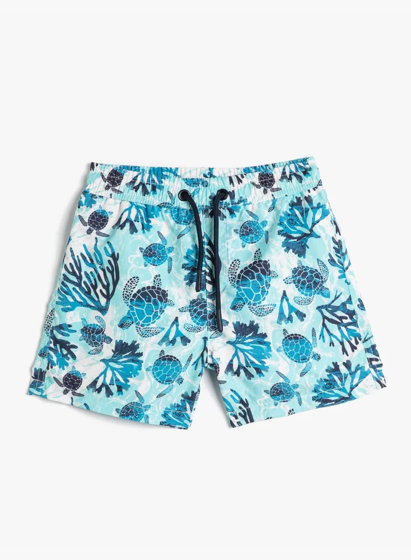 كوتون Swim Shorts Drawstring Turtle Printed