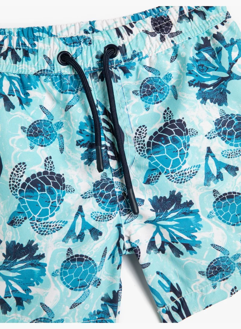 كوتون Swim Shorts Drawstring Turtle Printed