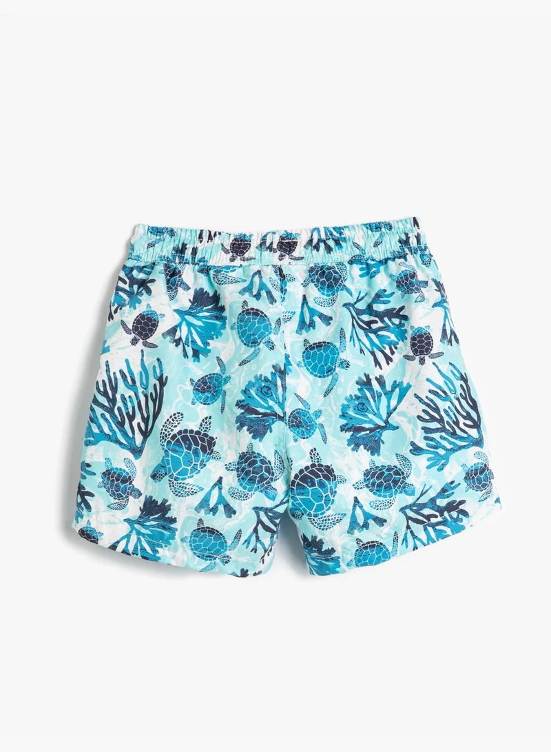 كوتون Swim Shorts Drawstring Turtle Printed
