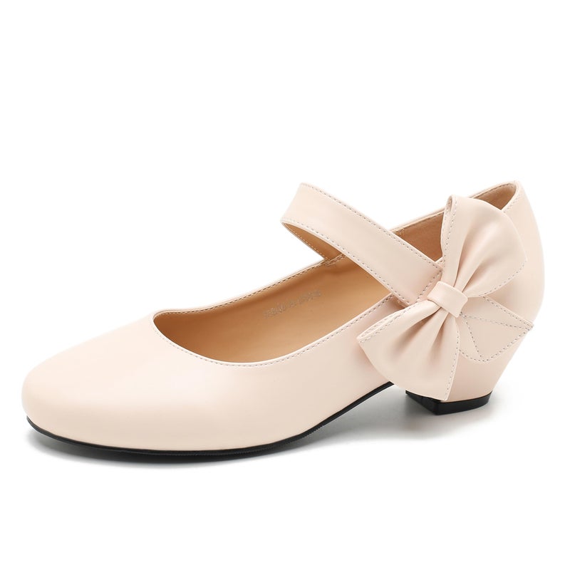 Peijely Women's Bow Mary Jane Low Chunky Heel Pumps Ankle Strap Side Bow Round Toe Dress Wedding Party Shoes Nude Matte 36 - US 6 - Image 1