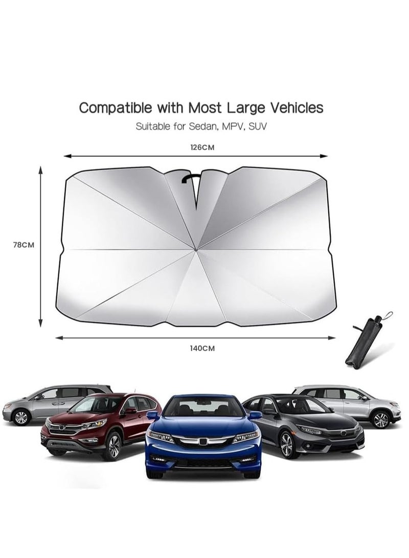 ELTRAZONE Car Sun Shade Umbrella (55x31inches) Upgraded Design - Titanium Silver Foldable Car Sunshade for Front Windshield (Heat Insulation Protection) - Covers for Most Cars and SUVs  - Image 4