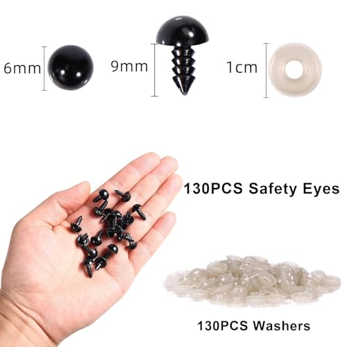 Vanblue Safety Eyes 260PCS 6mm Plastic Black Craft Eyes with Washers Teddy Bear Eyes for Amigurumi Stuffed Animals Crochet Toys Crafts Making Halloween Decorations - Image 2