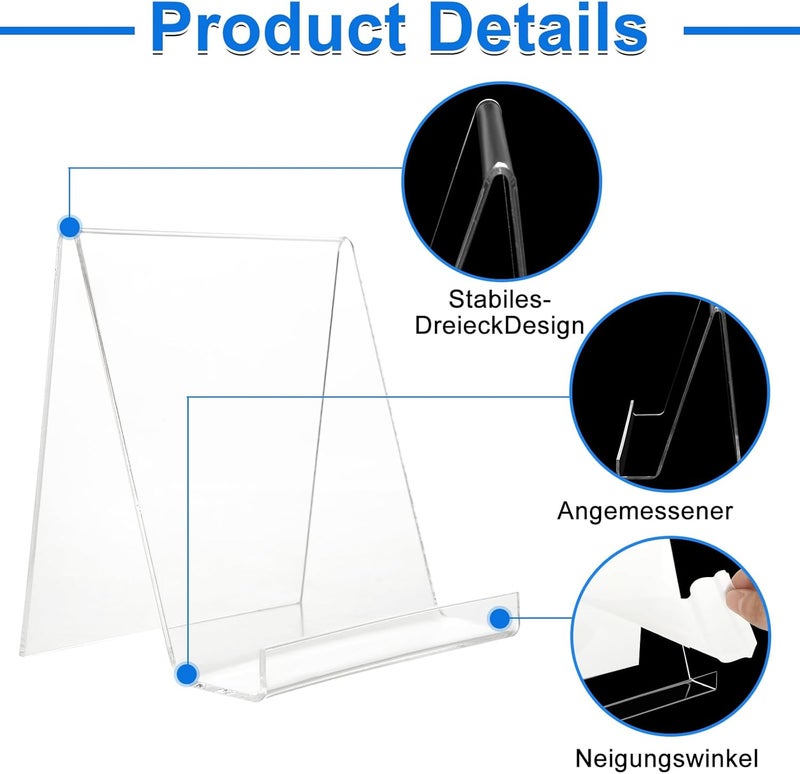 LOLYSIC Pack of 10 Clear Acrylic Book Stands, Acrylic Table Stands Slanted 11 x 8 x 10 cm, Easel Stand for Displaying Photos, Books, Music - Image 5
