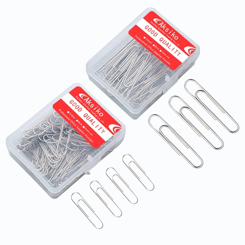 Aksiko 220pcs Silver Paper Clips, Medium and Jumbo Size (1.3 inch & 2 inch) Office Paperclips - with Storage Box in Each Size for Easy Storage - Image 1