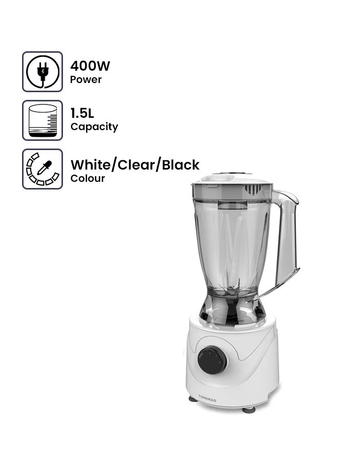 TORNADO Electric Blender With Mills 400W 1.5 L 400 W BL400/2 White/Clear/Black - Image 1