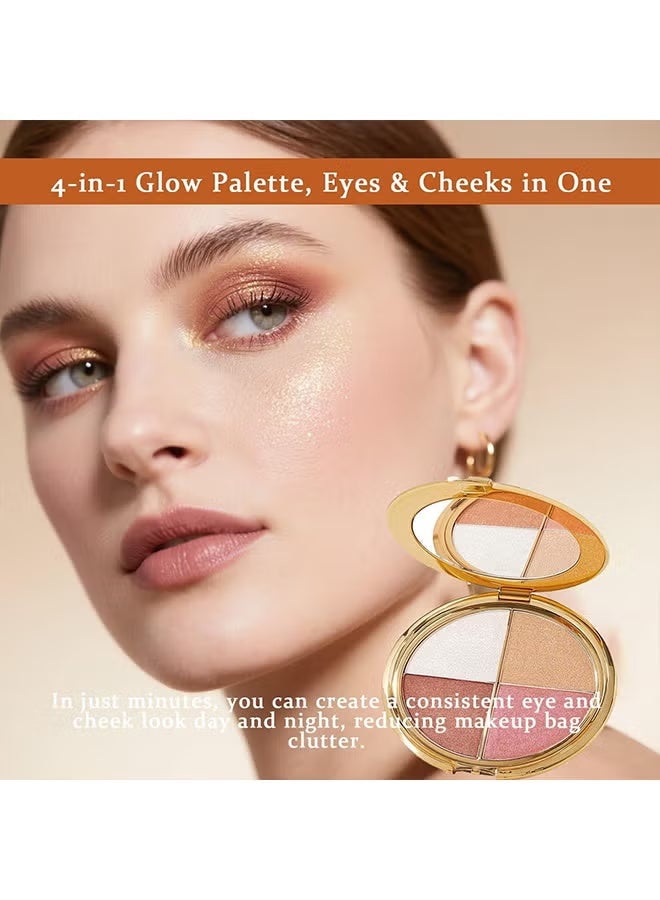 zephoco 2 in 1 Highlighting Eye and Cheek Palette,Eye & Cheek Palette - Eyeshadow And Highlighter Makeup, Makeup Palettes Contour Kit, Shimmer Glow Face Highlighter Palette For Women Face, Natural Glow Contour Powder - Image 4