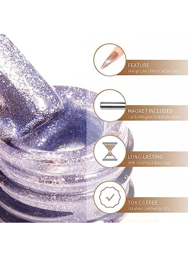 MAYCHAO 15ML Cat Eye Gel Nail Polish 1Pc Violet Gel Polish with Magnet Soak off Holographic Magnetic Nail Polish for Nail Art Manicure Salon DIY at Home 05 OZ - Image 3