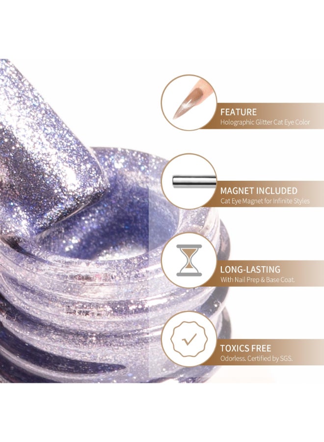 MAYCHAO 15ML Cat Eye Gel Nail Polish 1Pc Violet Gel Polish with Magnet Soak off Holographic Magnetic Nail Polish for Nail Art Manicure Salon DIY at Home 05 OZ - Image 4