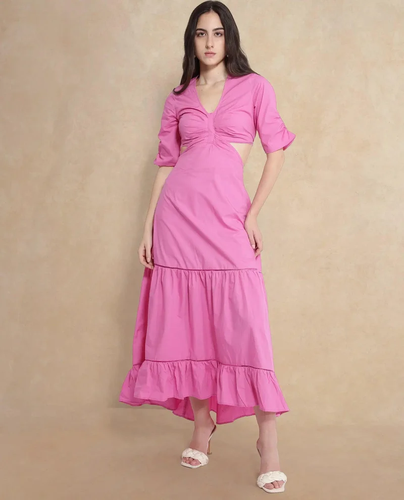 Rareism Women's V-Neck Asymmetrical Cut Out Detail Dress