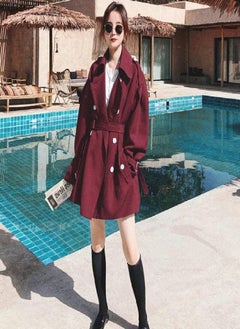 Autumn Oversized Waist-tight Short Style Trench Turn-down Collar Belt Double Breasted High Waist Coat Women Outwears