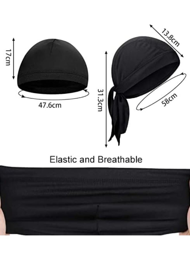 HOOTO 4 Pack Do Rag Skull Caps for Men Sweat Wicking Doo Rags Cooling Helmet Liner Cycling Motorcycle Bandana - Image 2