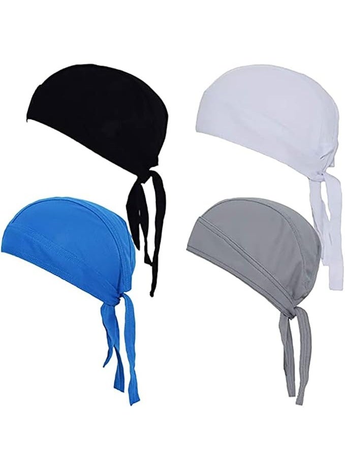 HOOTO 4 Pack Do Rag Skull Caps for Men Sweat Wicking Doo Rags Cooling Helmet Liner Cycling Motorcycle Bandana - Image 1