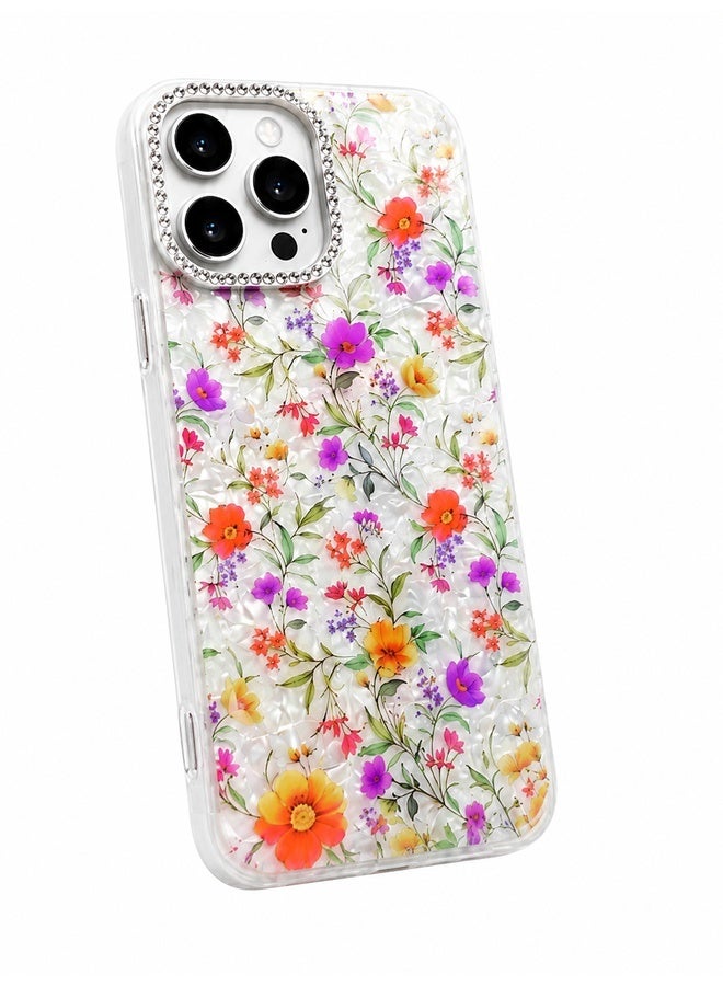 VR CREATIVE Protective Case Cover for Apple iPhone 16 Pro Max with Floral Marble Flower Print Transparent TPU + PC Shockproof Back Cover Design 4 - Image 1