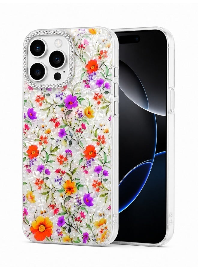 VR CREATIVE Protective Case Cover for Apple iPhone 16 Pro Max with Floral Marble Flower Print Transparent TPU + PC Shockproof Back Cover Design 4 - Image 2