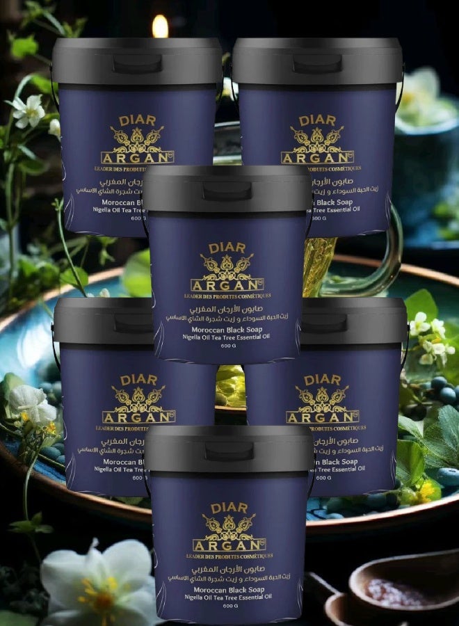 Diar Argan 6 Pieces Moroccan Black Soap Nigella Oil Tea Tree Essential Oil 600grams - Image 1