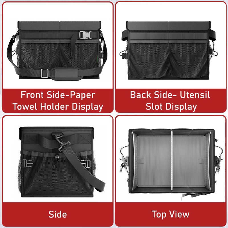 FANGSUN Black Grill Caddy, BBQ Organizer with Lid & Paper Towel Holder, Picnic Griddle Caddy for Outdoor Camping, Barbecue Accessories Organizer, 32L Capacity, Black - Image 5