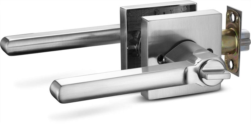 Berlin Modisch Entry Lever Door Handle Lock and Key Slim Square Locking Lever Set [for Front Door or Office] Reversible for Right & Left Sided Doors Heavy Duty – Satin Nickel Finish - Image 2