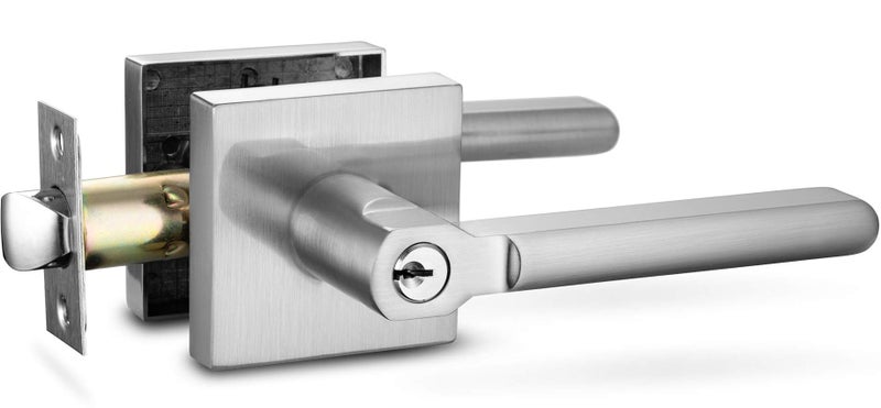 Berlin Modisch Entry Lever Door Handle Lock and Key Slim Square Locking Lever Set [for Front Door or Office] Reversible for Right & Left Sided Doors Heavy Duty – Satin Nickel Finish - Image 5