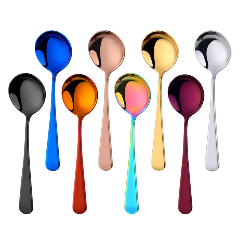 8 Piece Soup Bouillon Cereal SpoonQOBIMOON Stainless Steel Soup Spoons62 Inch Round Bouillon SpoonsMixed Colors