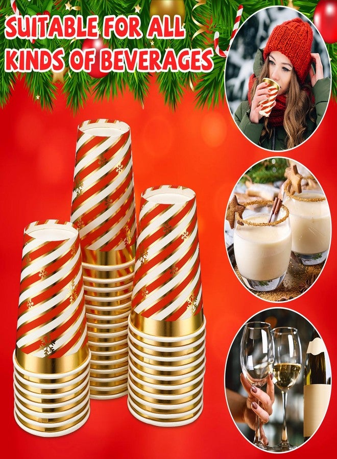 Layhit 50 Pcs Disposable 12 oz Candy Cane Christmas Paper Cups with Gold Foil and Snowflakes - Holiday Coffee Cups for Cold Beverage Xmas Party - Image 5