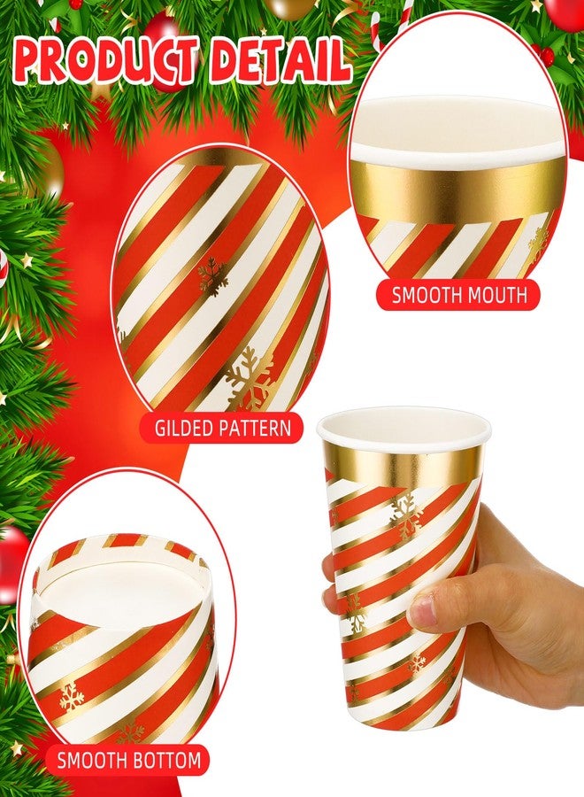 Layhit 50 Pcs Disposable 12 oz Candy Cane Christmas Paper Cups with Gold Foil and Snowflakes - Holiday Coffee Cups for Cold Beverage Xmas Party - Image 3