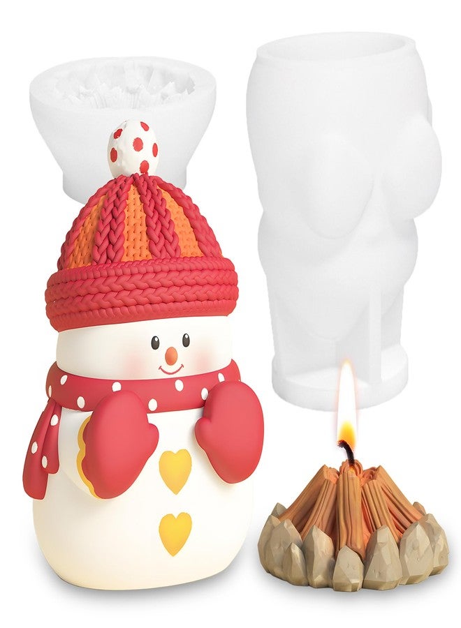 Wehous Cute Snowman with Fire Candle Silicone Molds, Christmas Ornament Molds for Epoxy Resin Candle Soap Wax, 3D Winter Holiday Chocolate Fondant Cake Decor Mold, Jewelry Pendant Keychain Art Craft Mold - Image 1