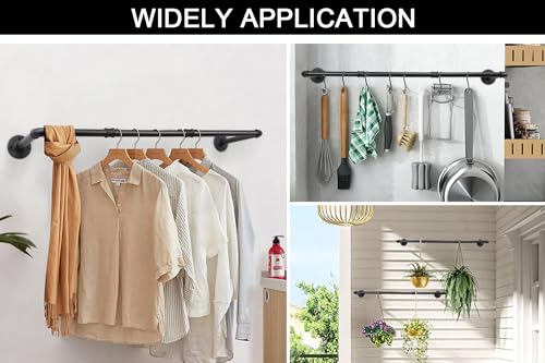 Livabber Industrial Pipe Clothes Rack, Heavy Duty Detachable Iron Garment Rack Wall Mounted, Rustic Saving Space Clothes Bar Multi-Purpose Hanging Rod for Bedroom, Closet, Black (36 Inch) - Image 5