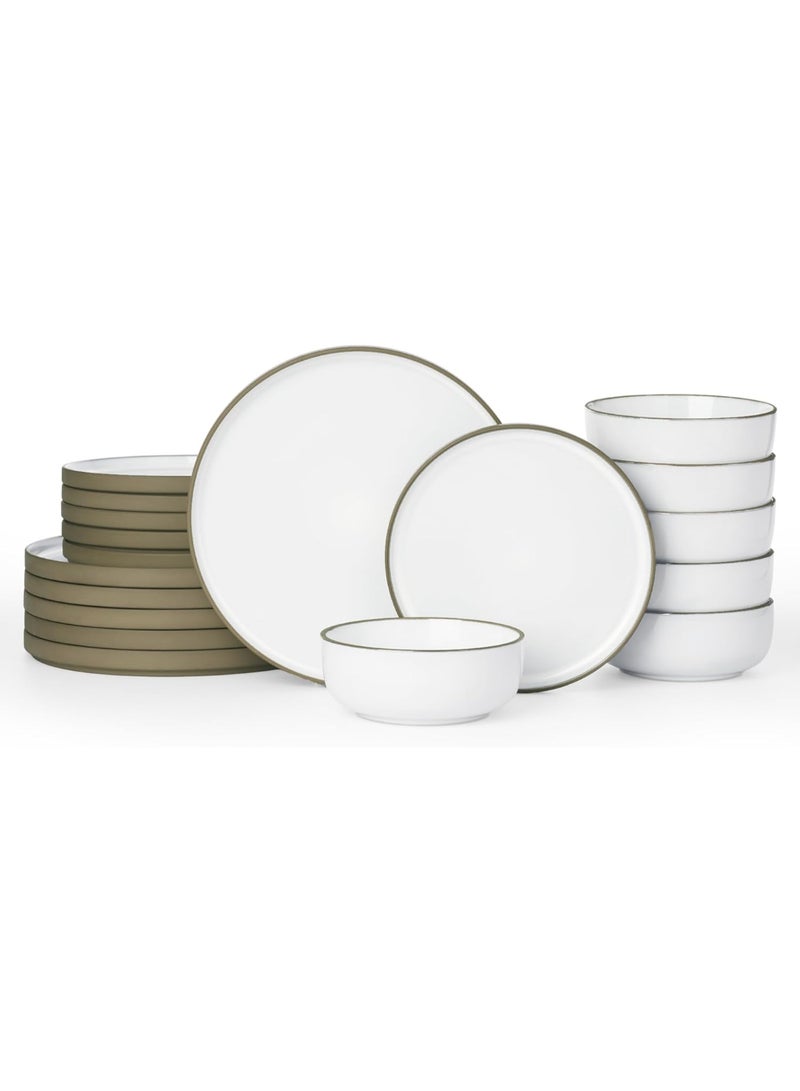 Famiware Nature 18 Piece Stoneware Dinnerware Set, Set for 6, Scratch Resistant, Microwave & Dishwasher Safe, Snowy White - Image 1