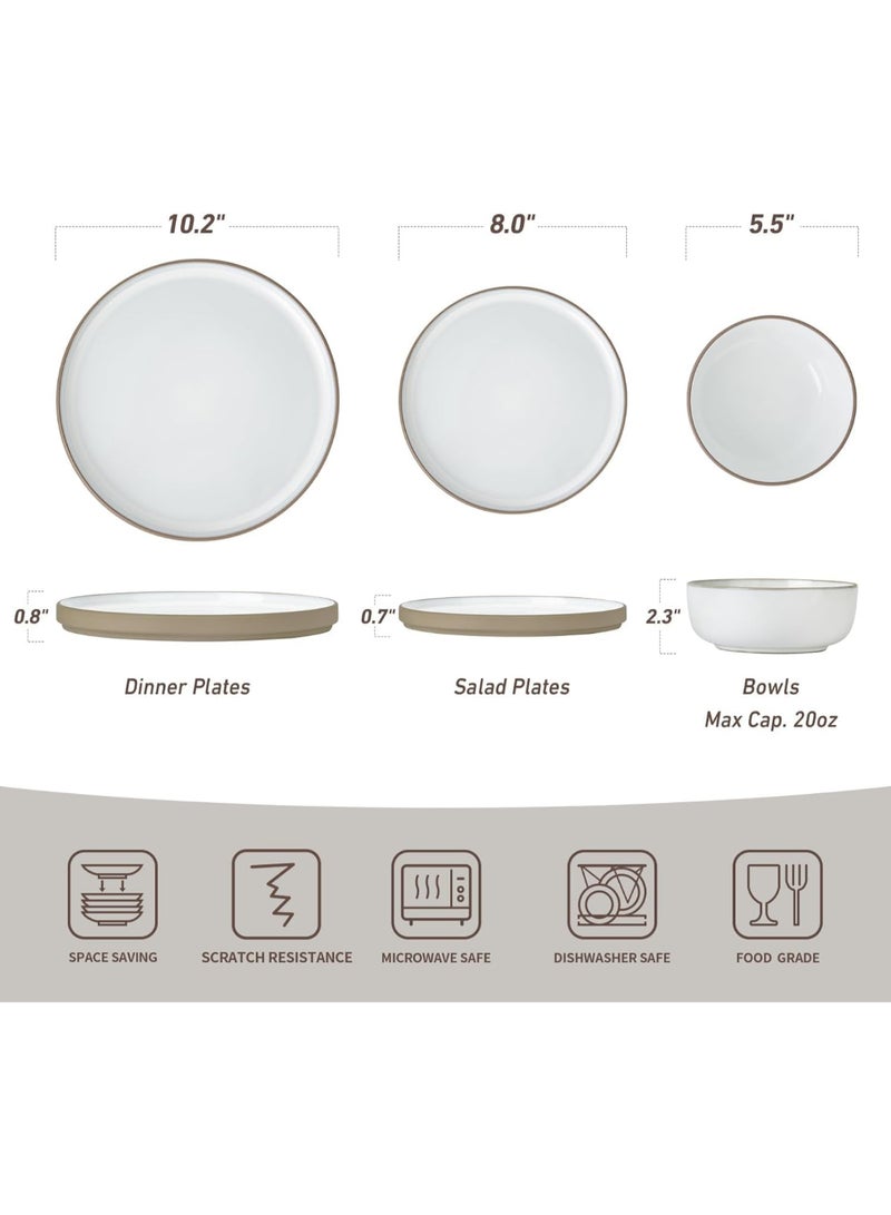 Famiware Nature 18 Piece Stoneware Dinnerware Set, Set for 6, Scratch Resistant, Microwave & Dishwasher Safe, Snowy White - Image 3