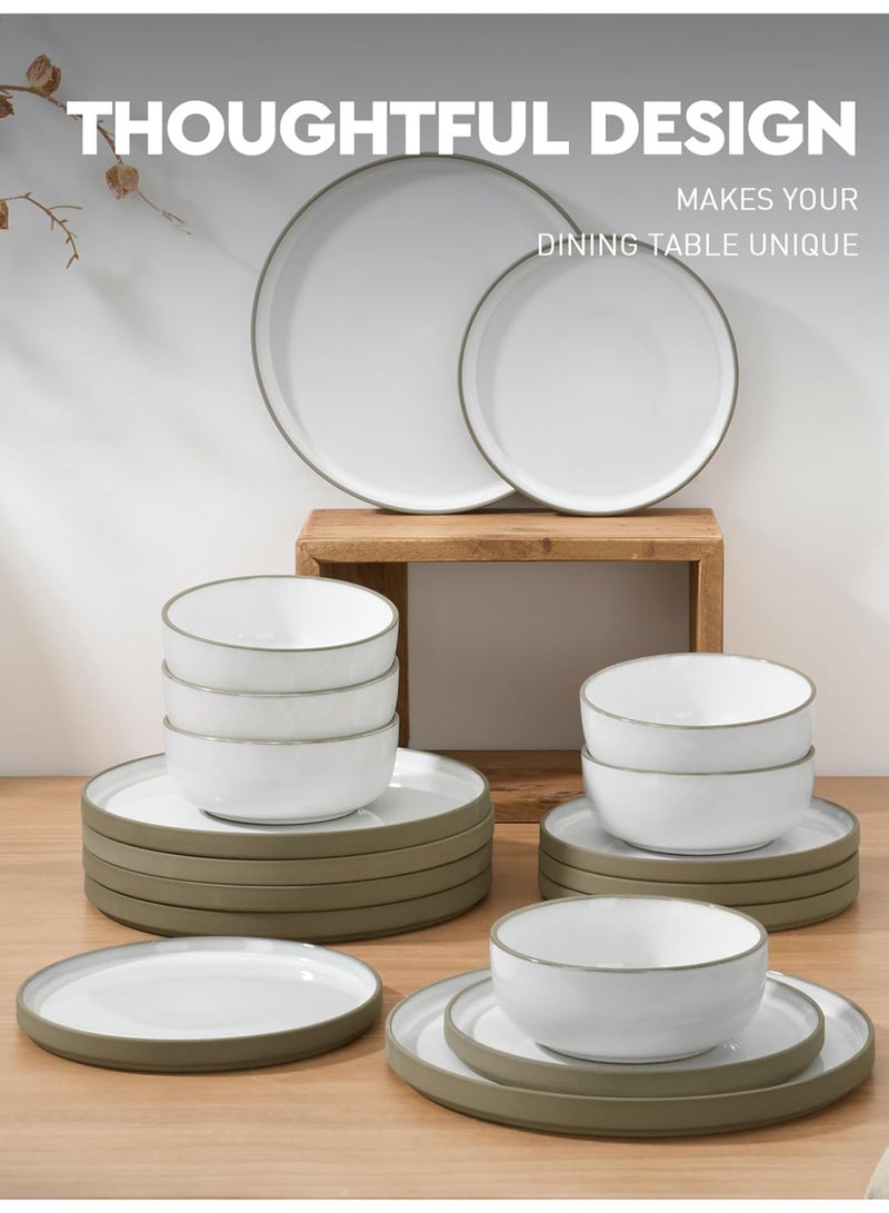 Famiware Nature 18 Piece Stoneware Dinnerware Set, Set for 6, Scratch Resistant, Microwave & Dishwasher Safe, Snowy White - Image 2