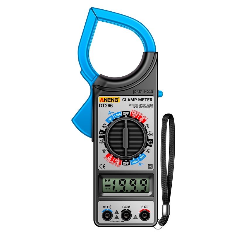 أجهزة قياس متعددة (ملتي ميتر) مشبك احترافي True RMS رقمي LCD 1999 عد لـ ANENG DT266، مقياس تيار ومرجح جهد AC/DC، مقياس التيار بمقبض الشبكة مع شاشة LCD - Image 1