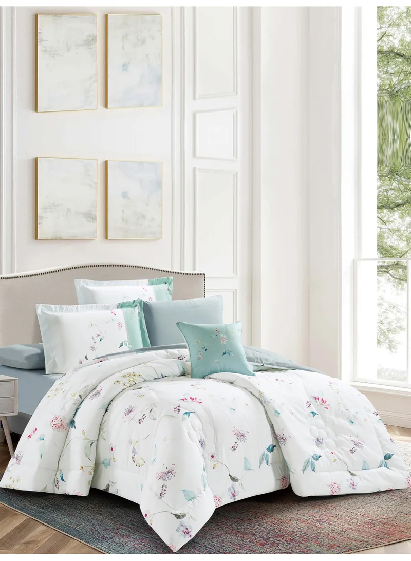 Donetella Bedding Comforter Set, King Size Fits 200x200 cm - 7-Pcs Digital Print Quilted Bed Set, Microfiber Fabric - 1 Comforter, 1 Fitted Sheet, 2 Pillow Shams, 2 Pillowcases 1 Cushion Cover.