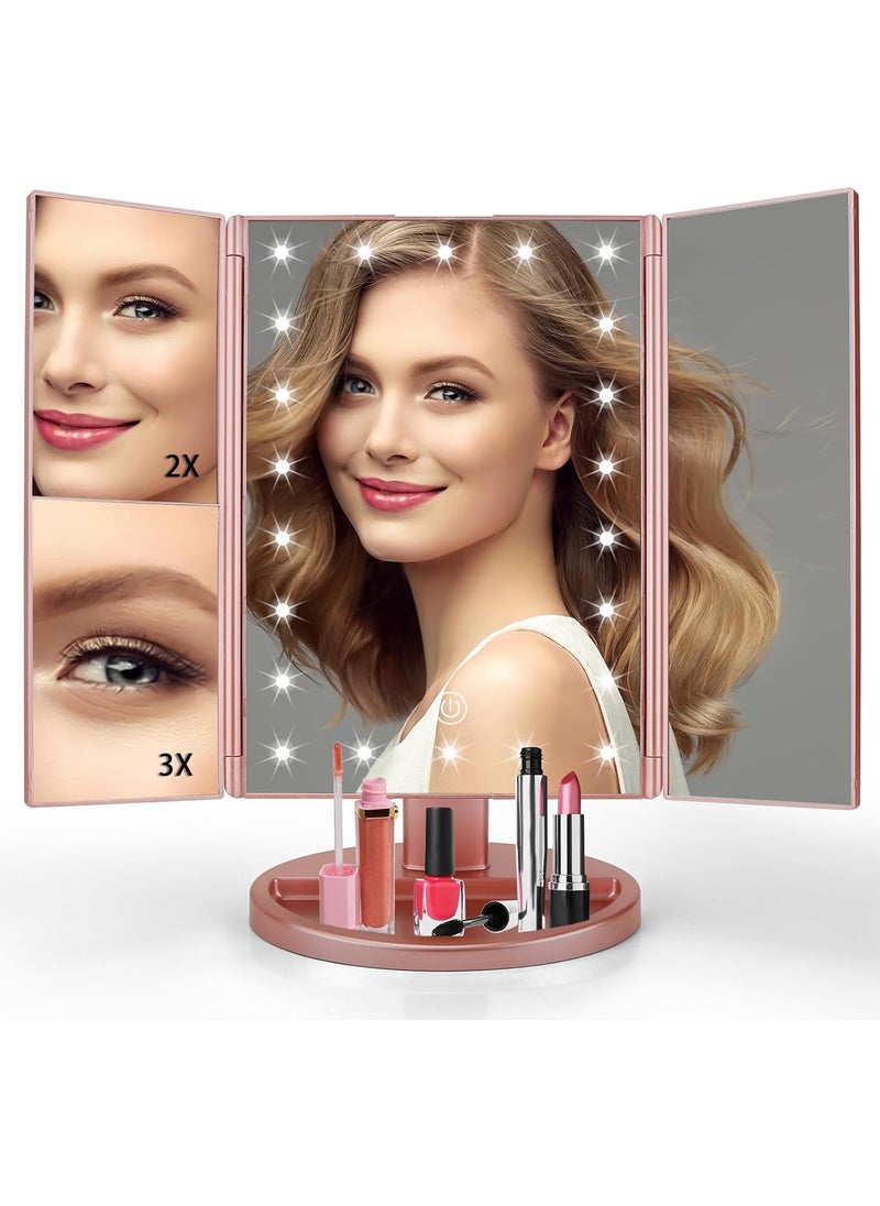 JAMIEWIN JAMIEWIN Lighted Makeup Mirror 3X/2X/1X Magnification 21 LED Trifold Vanity Mirror with Touch Sensor Dimming Portable Travel Mirror Best Xmas Gifts for Women Girls 