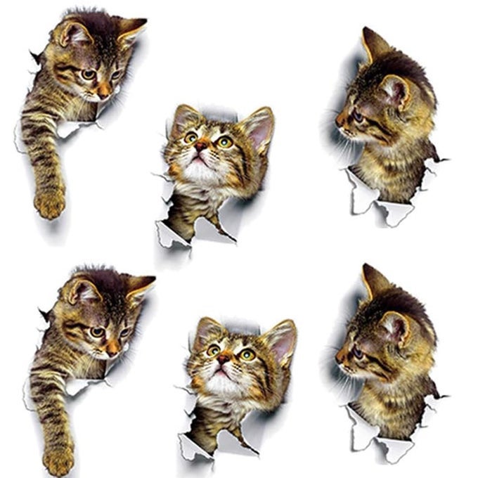 WALL STICKERS 3D CAT TOILET LID STICKERS REALISTIC WALL STICKERS CUTE CAT STICKERS6 PACK