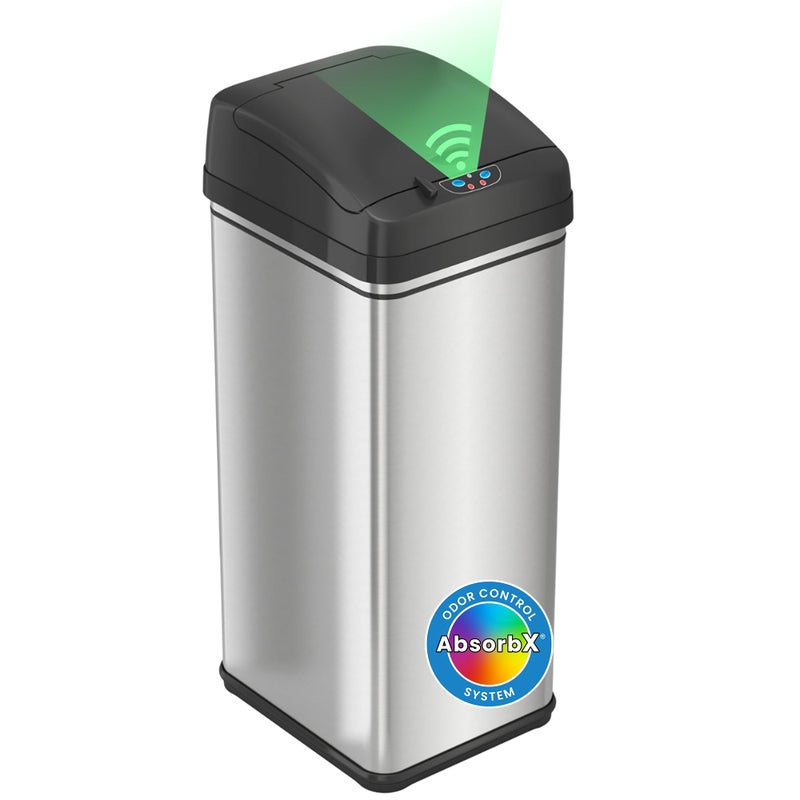 iTouchless 13 Gallon Patented Sensor Trash Can with Lid & Odor Filter, Original Inventor 50L Automatic Kitchen Garbage Bin, Fingerprint-Proof Stainless Steel, Pet-Proof Lock, Soft-Close, Silver - Image 1