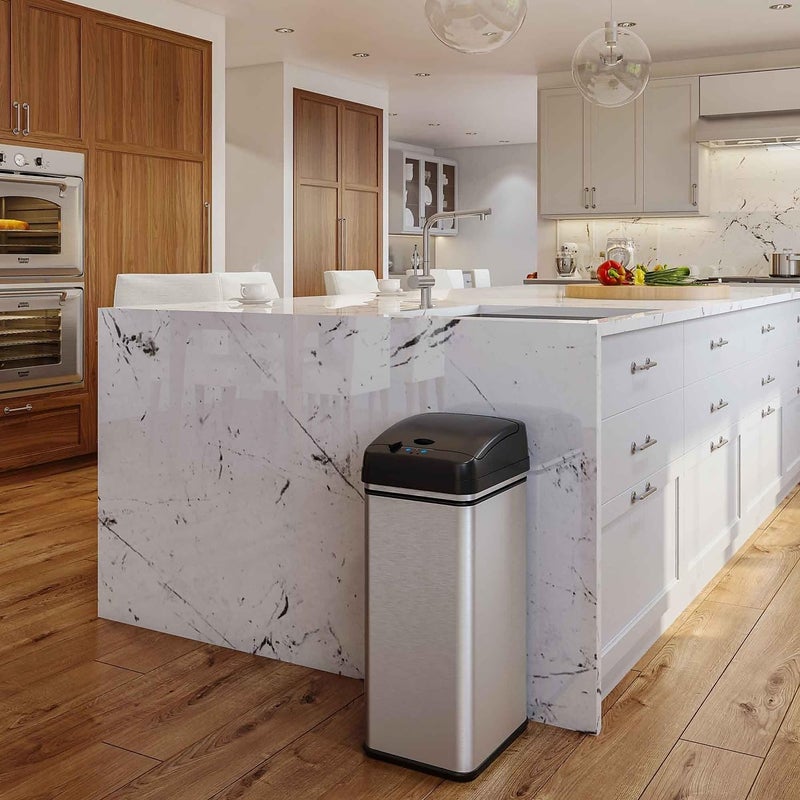 iTouchless 13 Gallon Patented Sensor Trash Can with Lid & Odor Filter, Original Inventor 50L Automatic Kitchen Garbage Bin, Fingerprint-Proof Stainless Steel, Pet-Proof Lock, Soft-Close, Silver - Image 2