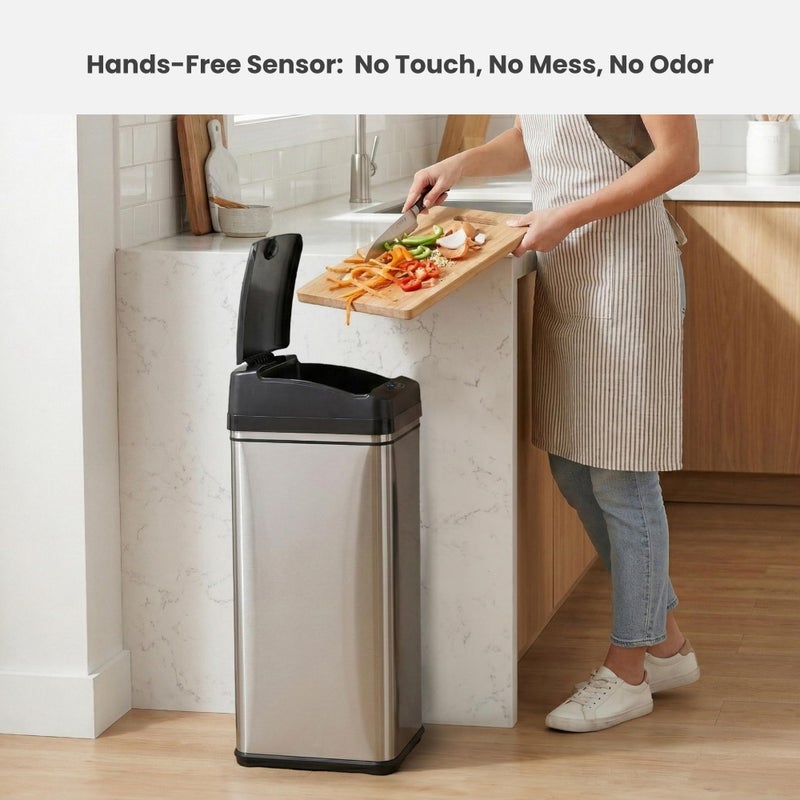 iTouchless 13 Gallon Patented Sensor Trash Can with Lid & Odor Filter, Original Inventor 50L Automatic Kitchen Garbage Bin, Fingerprint-Proof Stainless Steel, Pet-Proof Lock, Soft-Close, Silver - Image 3
