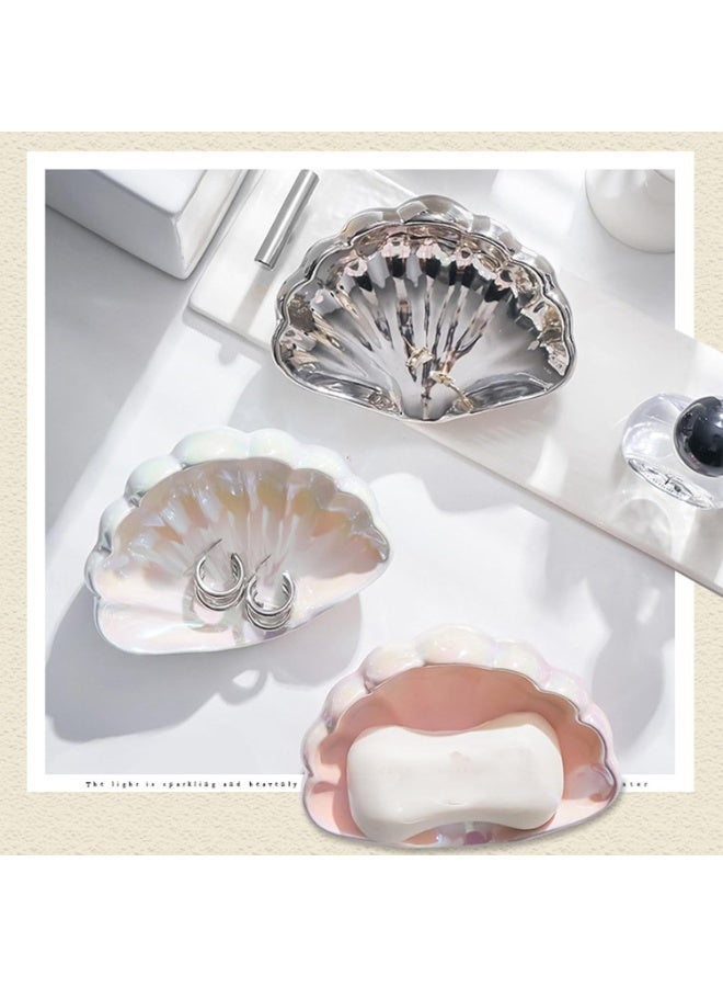 SFENG Shell shaped ceramic jewelry tray, water shell colored small accessory tray, ceramic ring and earring holder, ocean themed decorative small accessory tray, suitable for rings, earrings, necklaces, bracelets, watches, keys and other jewelry, bathroom dressing table decoration, water ceramic soap box, bright white - Image 5