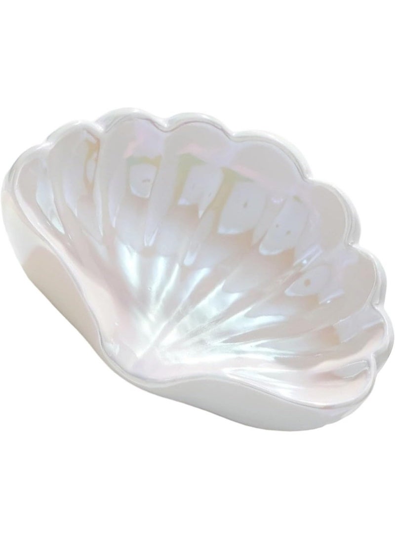 SFENG Shell shaped ceramic jewelry tray, water shell colored small accessory tray, ceramic ring and earring holder, ocean themed decorative small accessory tray, suitable for rings, earrings, necklaces, bracelets, watches, keys and other jewelry, bathroom dressing table decoration, water ceramic soap box, bright white - Image 1
