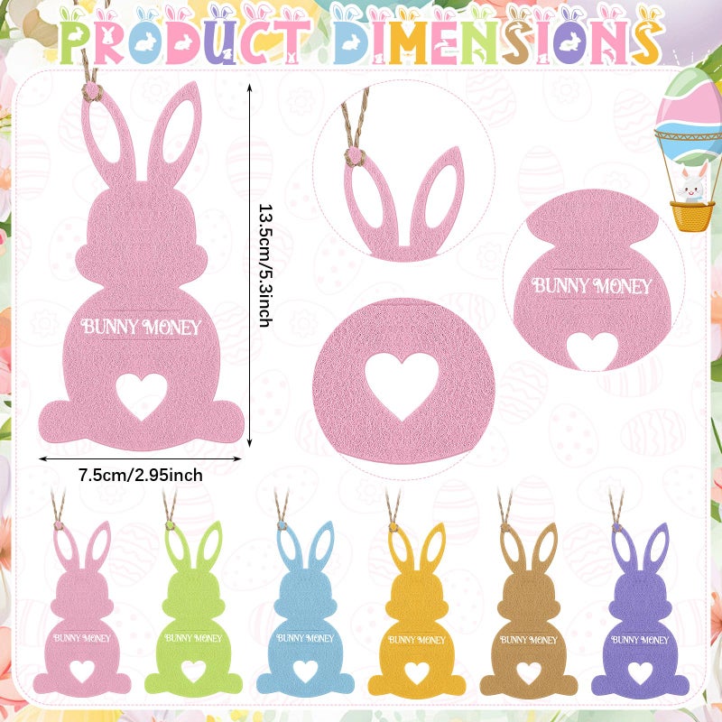 Gilprop 12 Pcs Felt Bunny Easter Money Holders for Cash Gift with String Pastel Cute Easter Basket Stuffers for Cash Gift Card Basket Tag DIY Surprise for Teens Girl Boy, Grandchildren Party Favors - Image 2