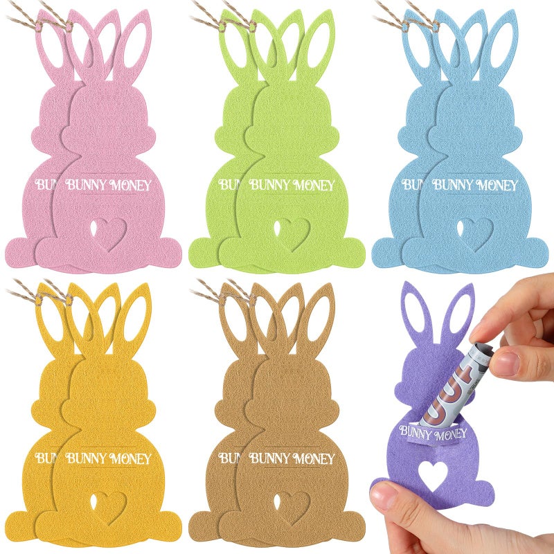 Gilprop 12 Pcs Felt Bunny Easter Money Holders for Cash Gift with String Pastel Cute Easter Basket Stuffers for Cash Gift Card Basket Tag DIY Surprise for Teens Girl Boy, Grandchildren Party Favors - Image 1