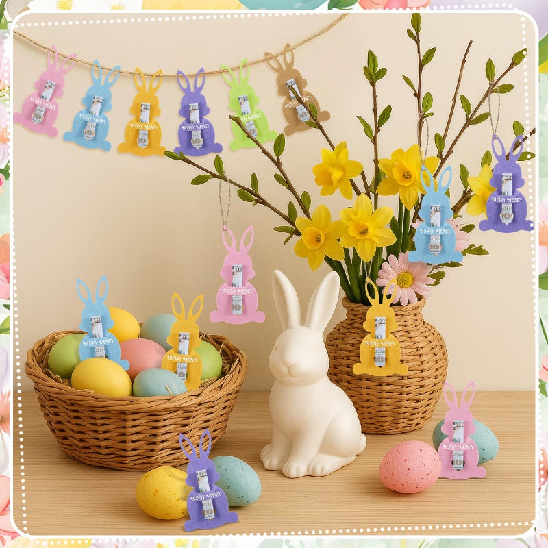 Gilprop 12 Pcs Felt Bunny Easter Money Holders for Cash Gift with String Pastel Cute Easter Basket Stuffers for Cash Gift Card Basket Tag DIY Surprise for Teens Girl Boy, Grandchildren Party Favors - Image 4